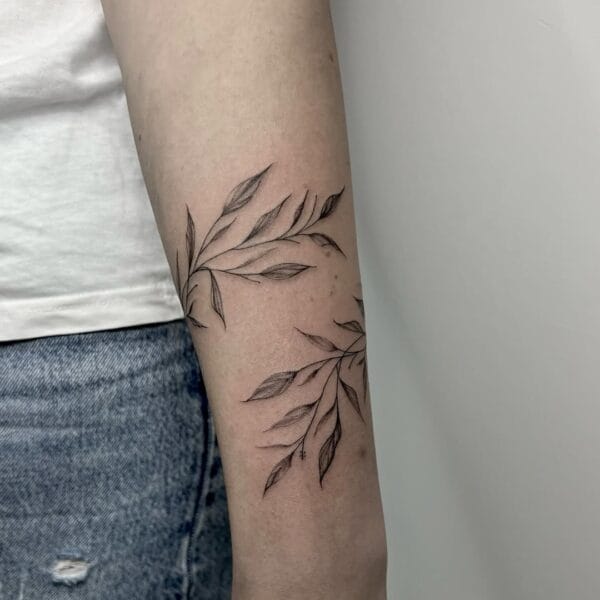 Leaf Bracelet Tattoo Wrapped Around Forearm