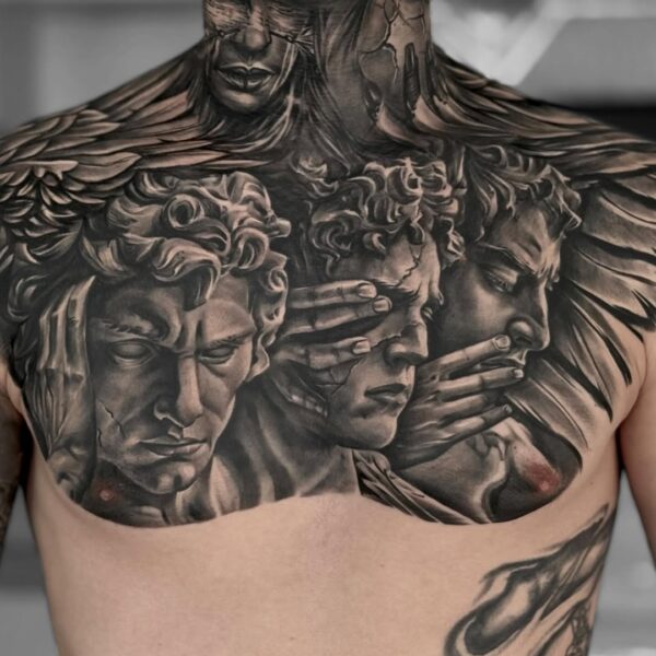 Greek Mythology Tattoo on Chest and Neck