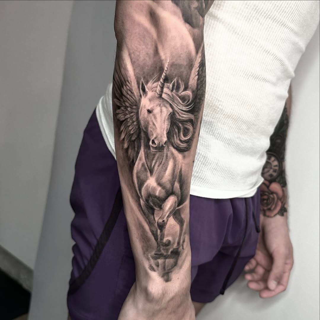 Dynamic Pegasus Tattoo on Forearm