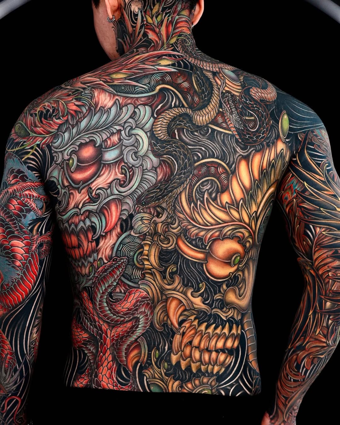 Full Back and Sleeve Neo Japanese Tattoo in Colors