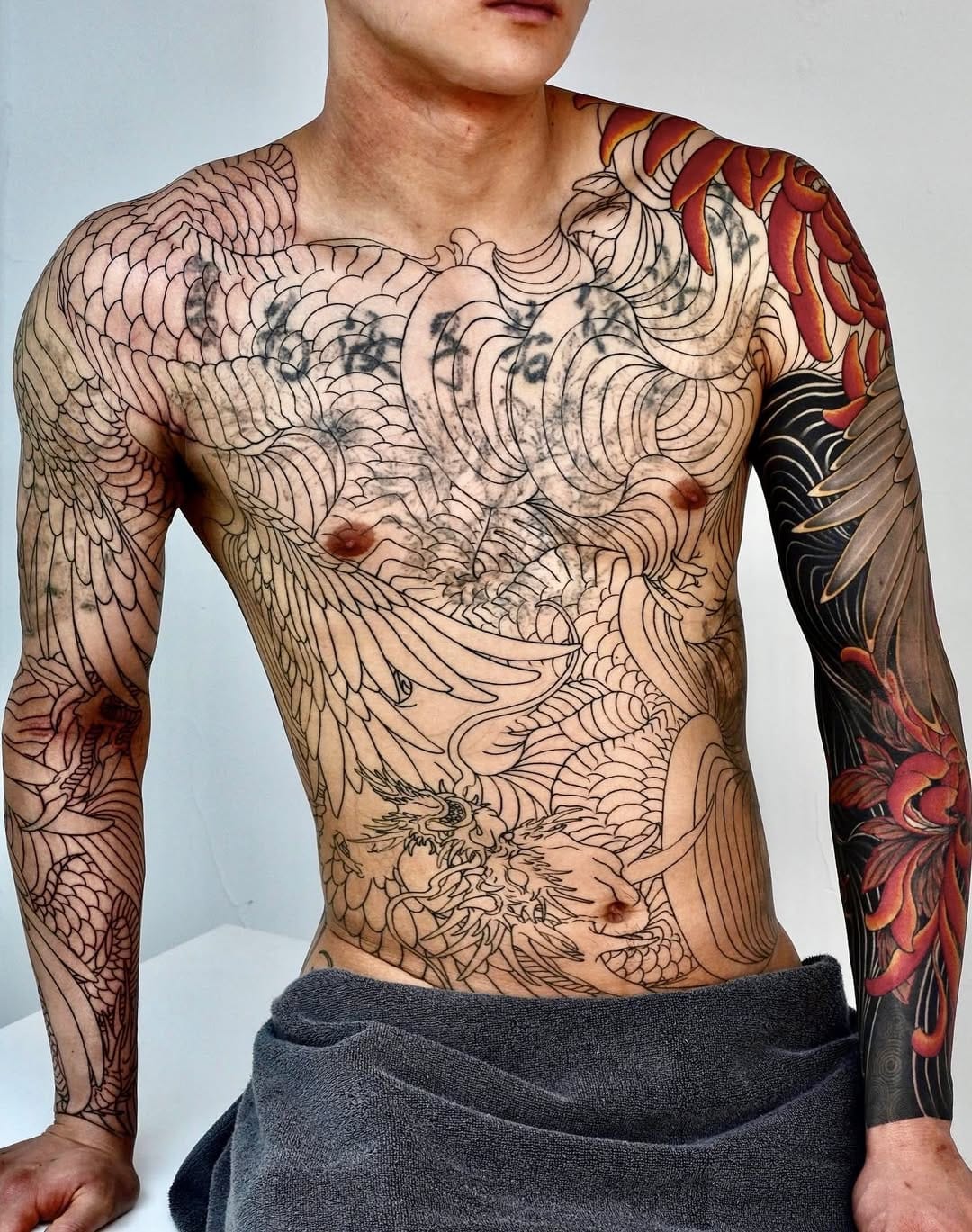 Full Torso and Sleeve Neo Japanese Tattoo Cover Up