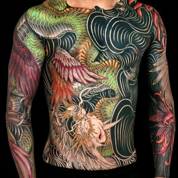 Full Torso and Sleeve Neo Japanese Tattoo Cover Up