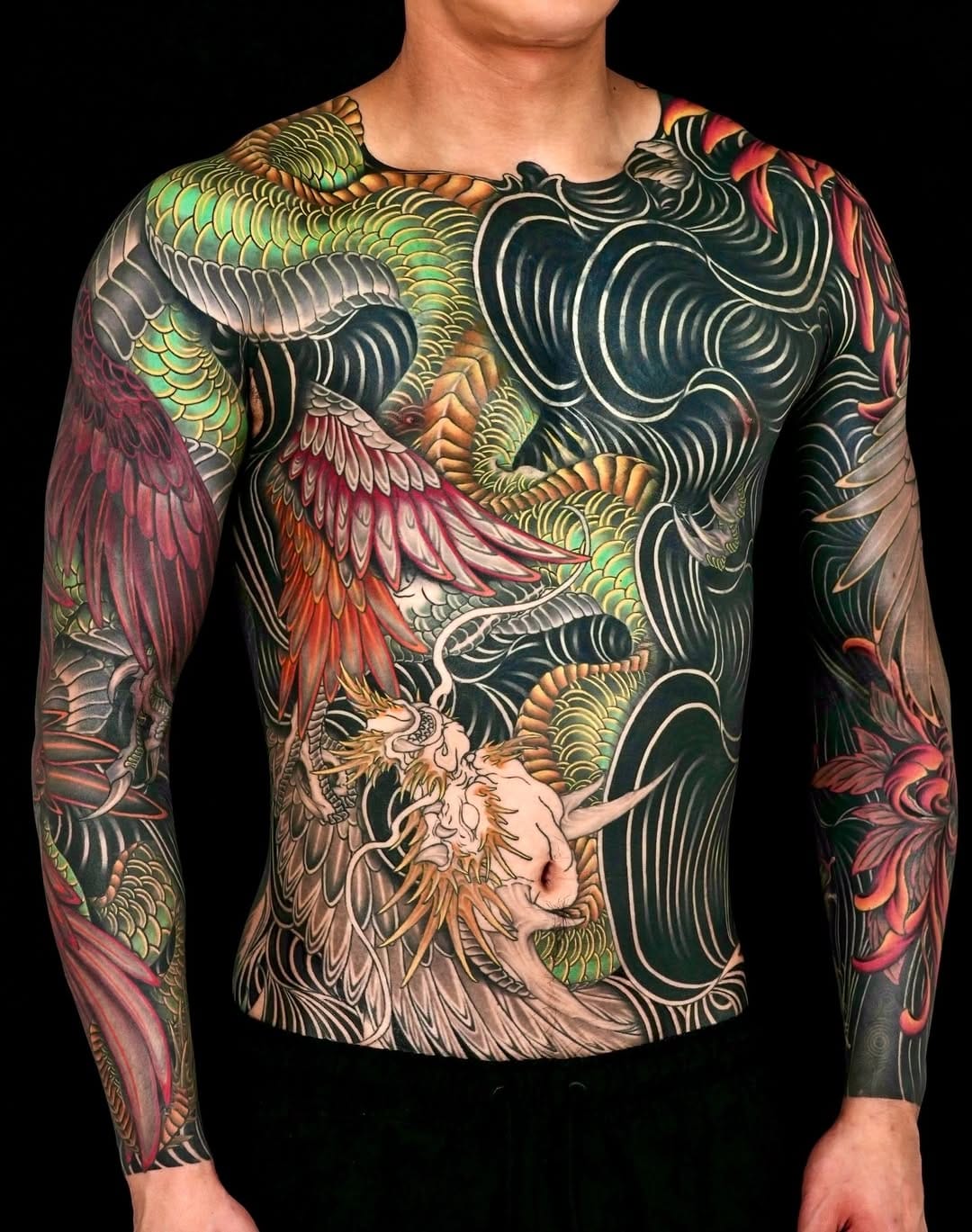 Full Torso and Sleeve Neo Japanese Tattoo Cover Up