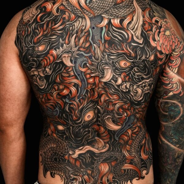 Full Back Japanese Dragon Tattoo in Colors