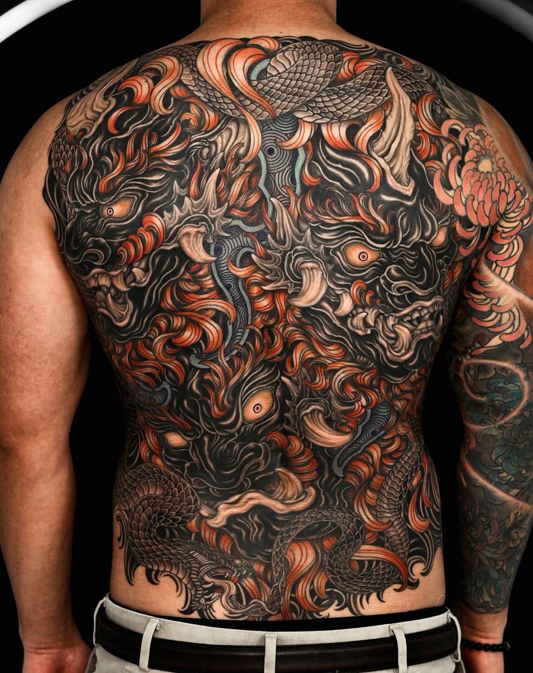 Full Back Japanese Dragon Tattoo in Colors