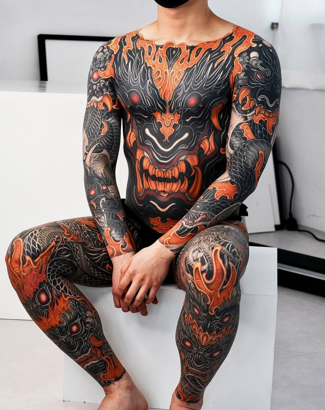 Japanese Full Body Suit Tattoo with Black and Color Work