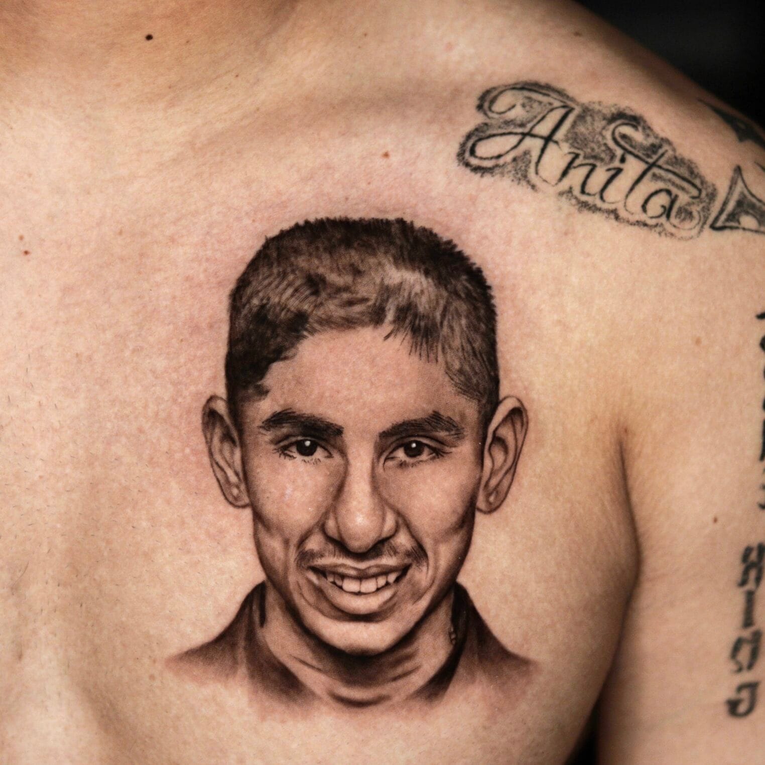 Detailed Portrait Tattoo on Upper Chest