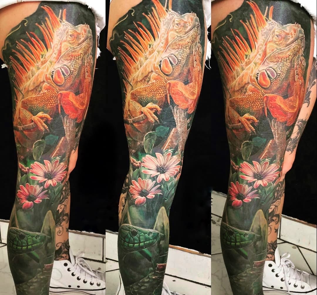 Realistic Color Leg Sleeve with Nature and Reptiles