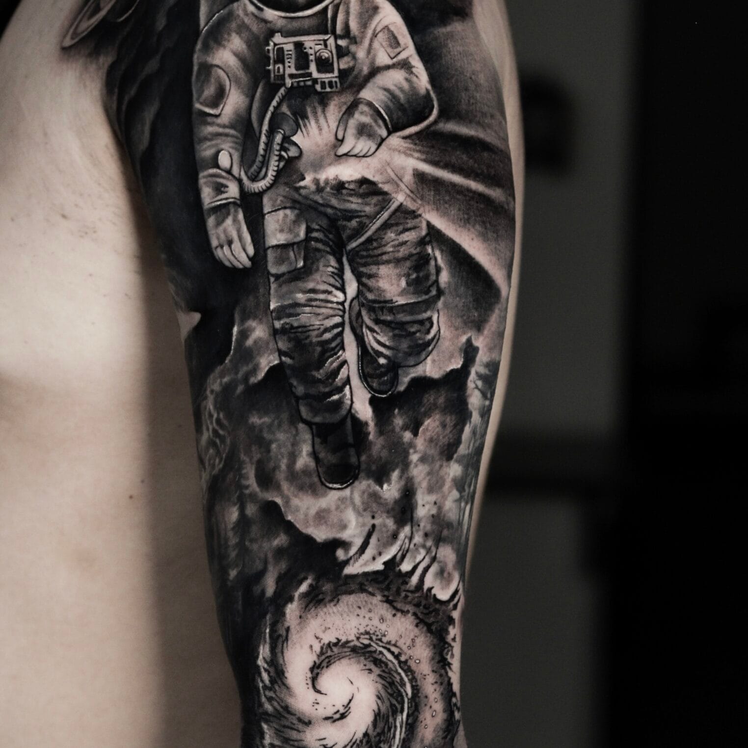 Spaceman Tattoo on Shoulder Cover Up Work