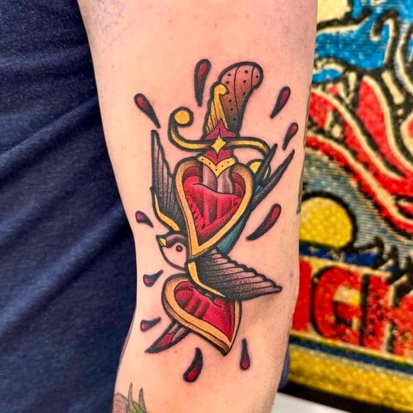 Traditional Sparrow and Dagger Tattoo in Color