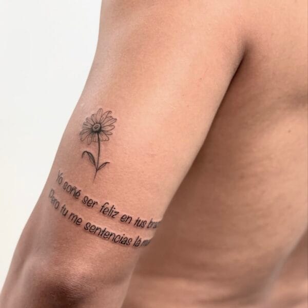 Fine Lettering Band With a Soft Flower on Arm