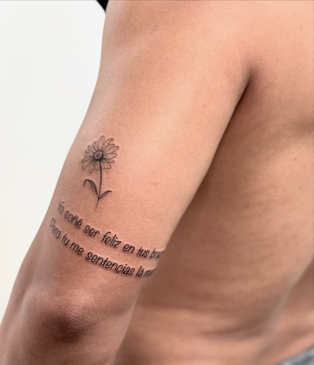 Fine Lettering Band With a Soft Flower on Arm