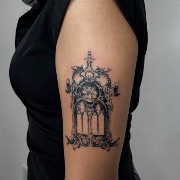 Gothic Style Cathedral Window Tattoo on Arm