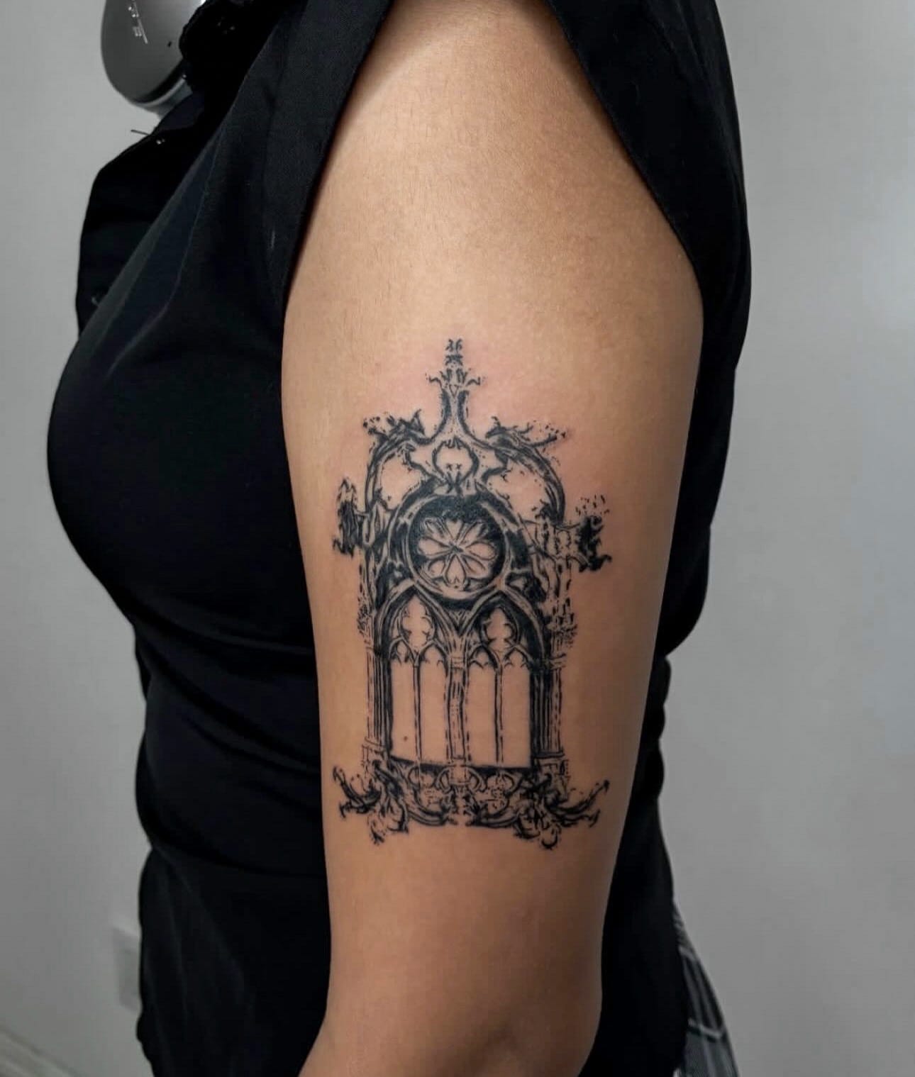 Gothic Style Cathedral Window Tattoo on Arm