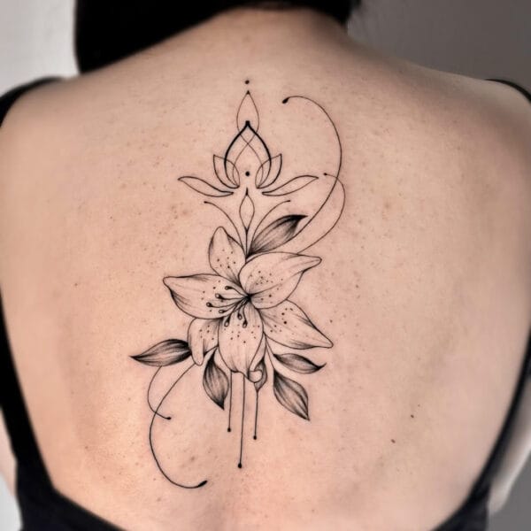 Gentle Lily Tattoo with Ornaments on Back