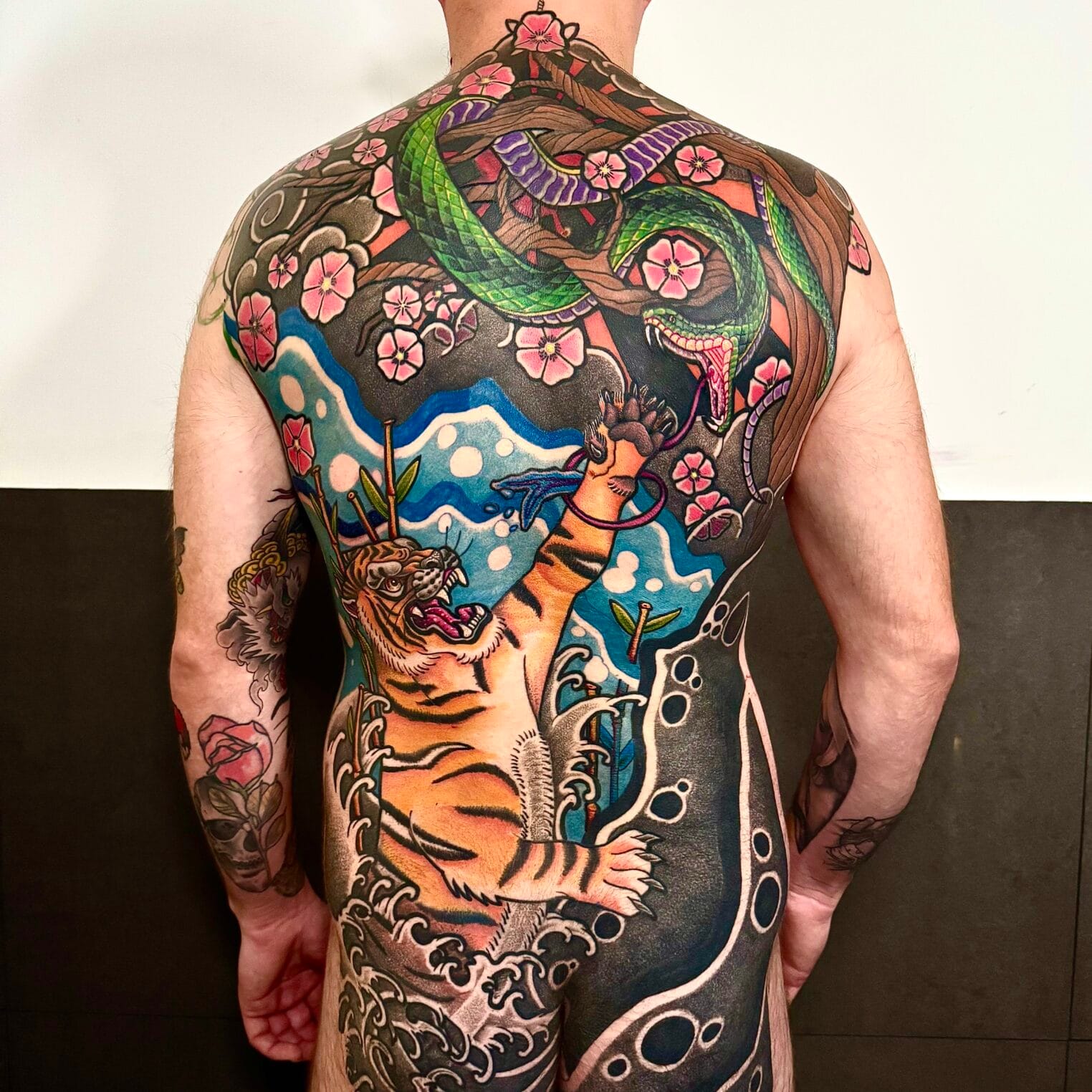Colored Full Back Japanese Style Tattoo