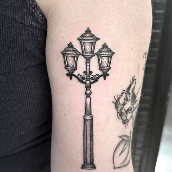 Black and Gray Street Lantern Tattoo on Arm