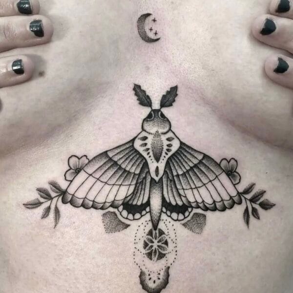 Under Chest Moth Tattoo