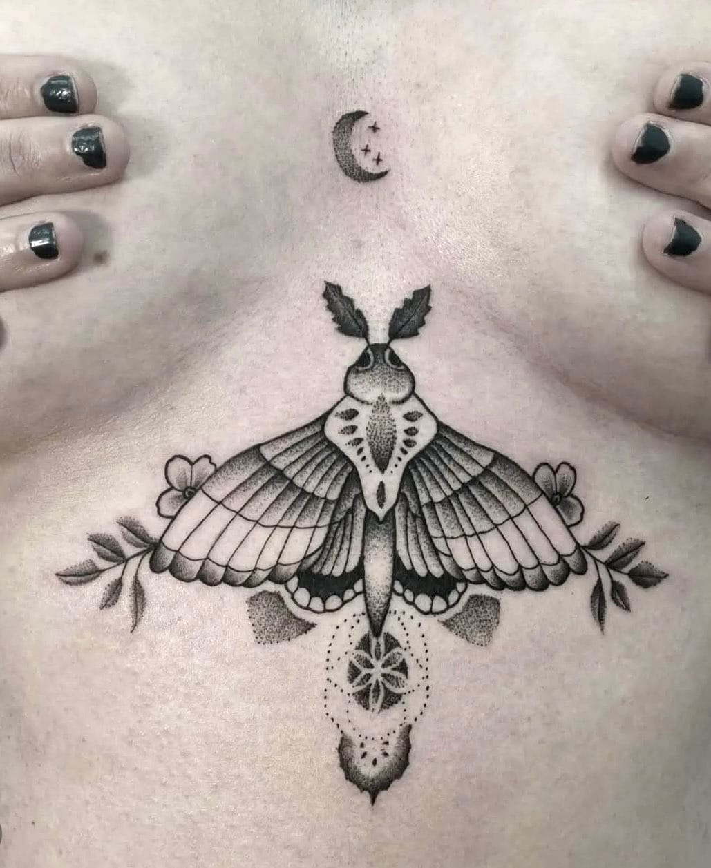 Under Chest Moth Tattoo