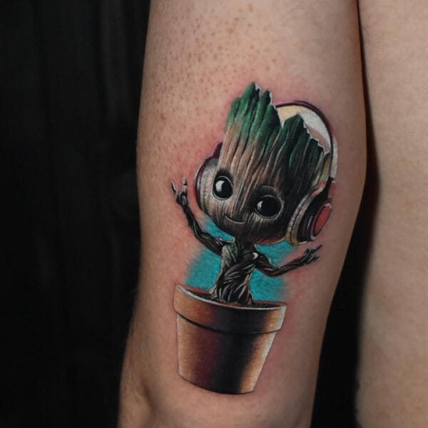 Marvel Baby Groot Tattoo In Color On Arm