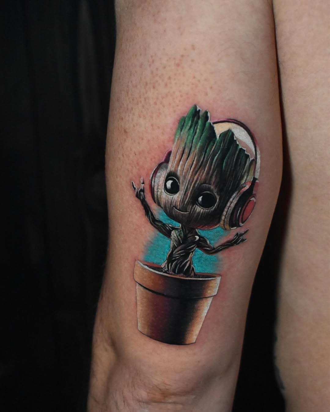 Marvel Baby Groot Tattoo In Color On Arm