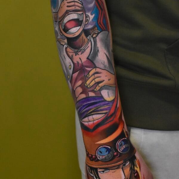 One Piece Anime Tattoo on Forearm and Hand