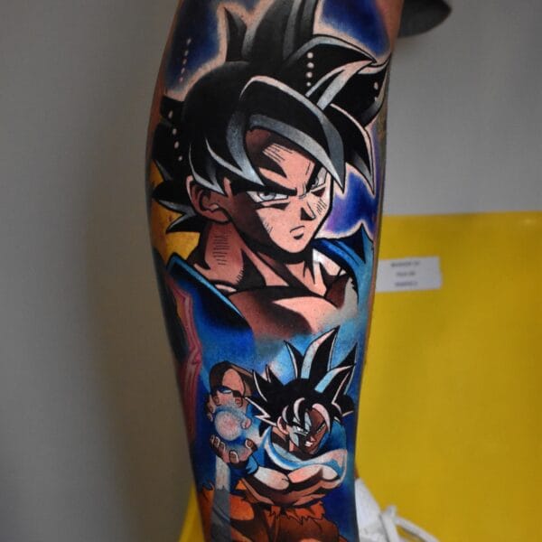 Dragon Ball Goku Tattoo on Side of Lower Leg