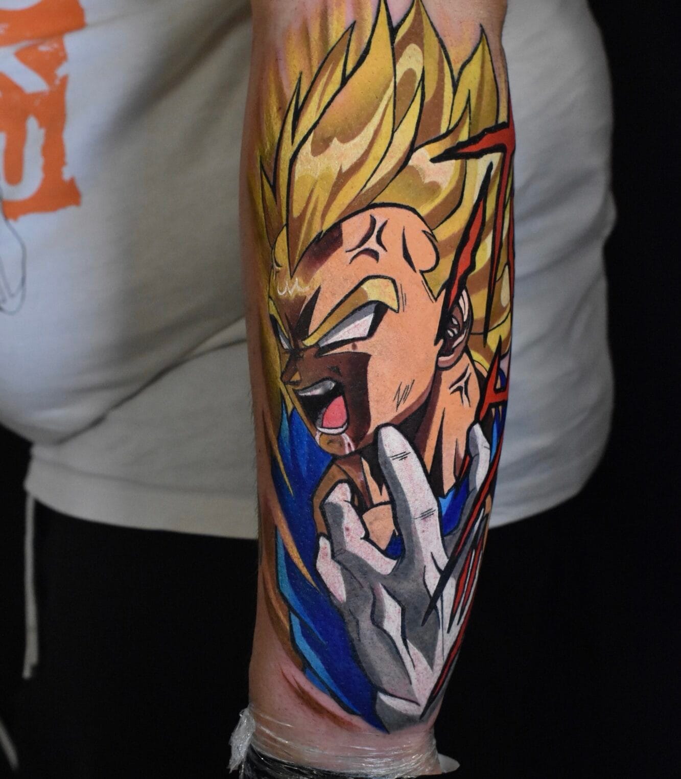 Vibrant Majin Vegeta Anime Tattoo on Forearm