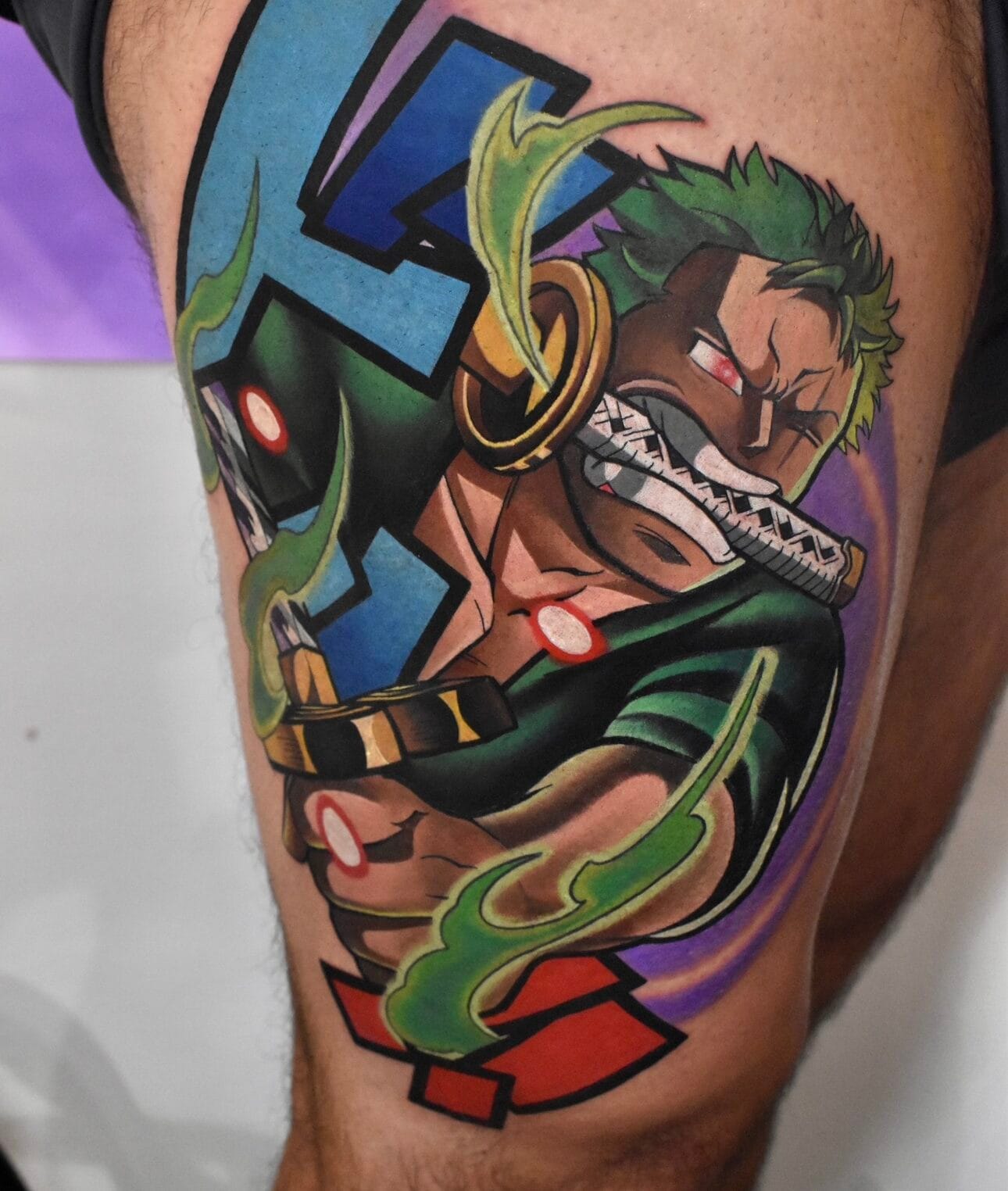 Roronoa Zoro Anime Tattoo on Leg