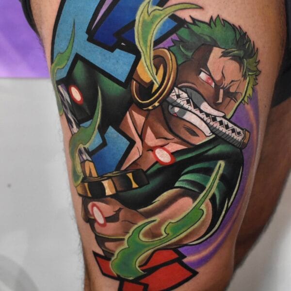 Roronoa Zoro Anime Tattoo on Leg