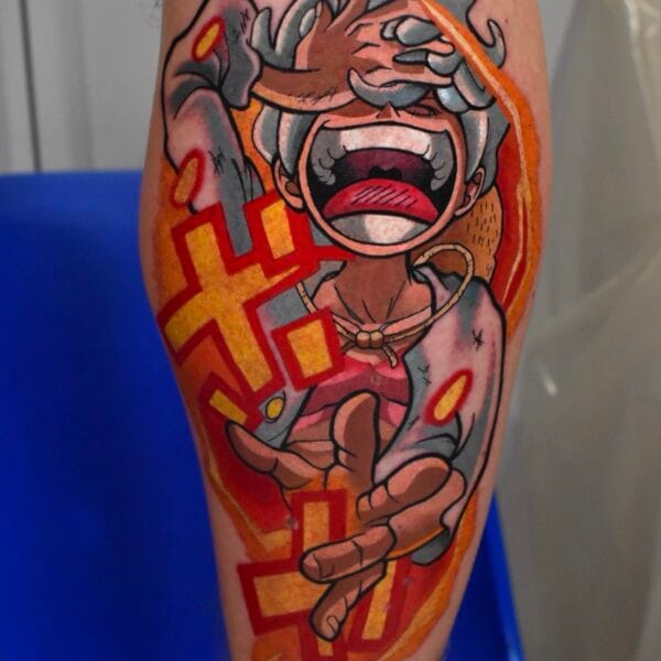 Gear 5 Anime Tattoo on Calf