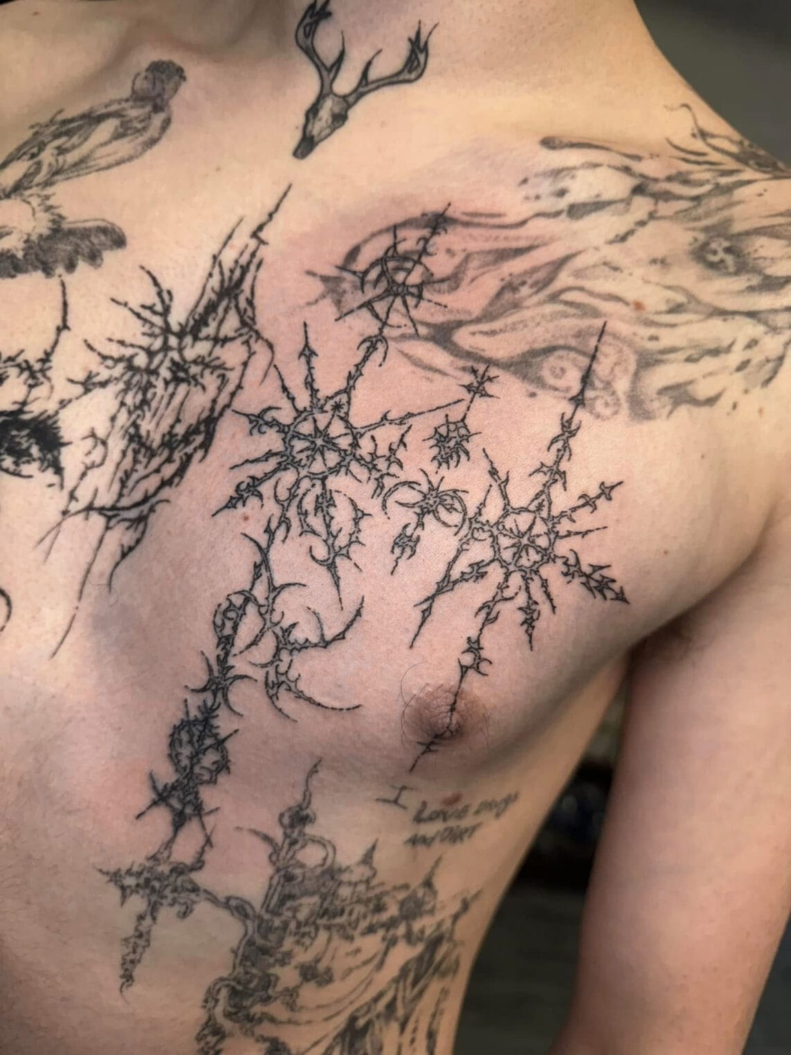 Abstract Pattern Tattoo On Chest Male Tattoo Ideas