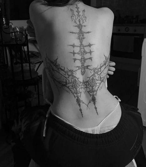 Full back women cybersigilism tattoo