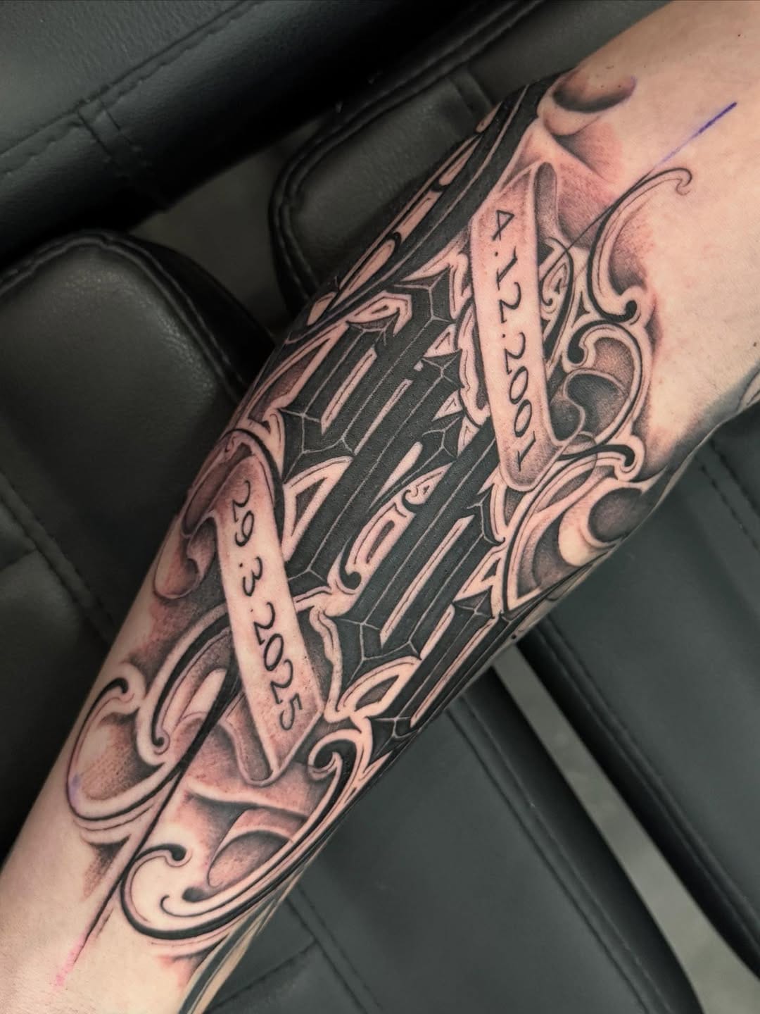 Mixed Script Lettering Forearm Tattoo