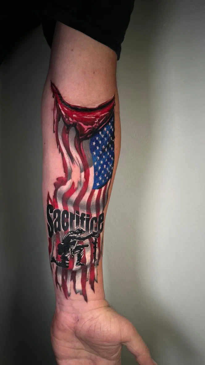 patriotic veteran color realism flag tattoo la