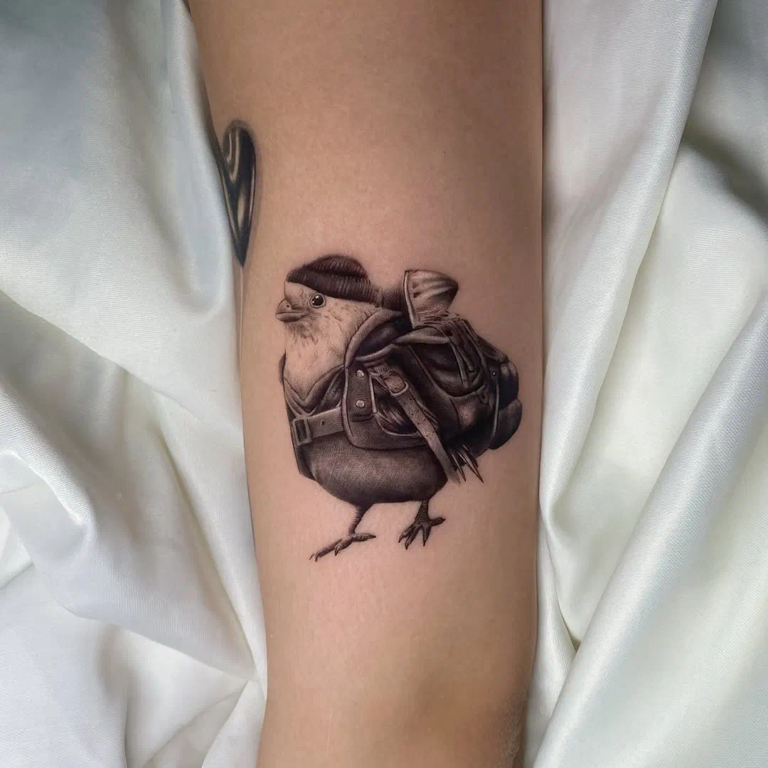 funny bird micro realism tattoo mid city