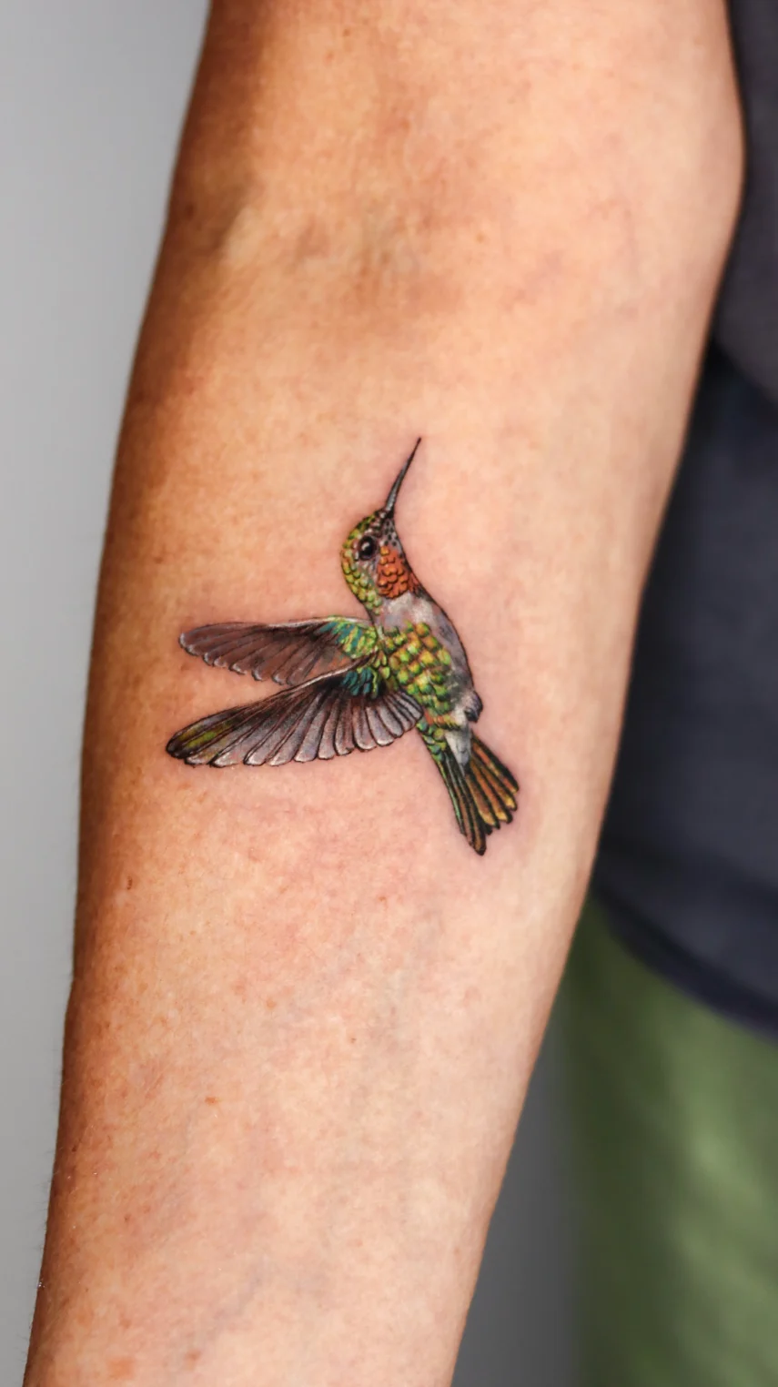 hummingbird color micro realism tattoo los angeles