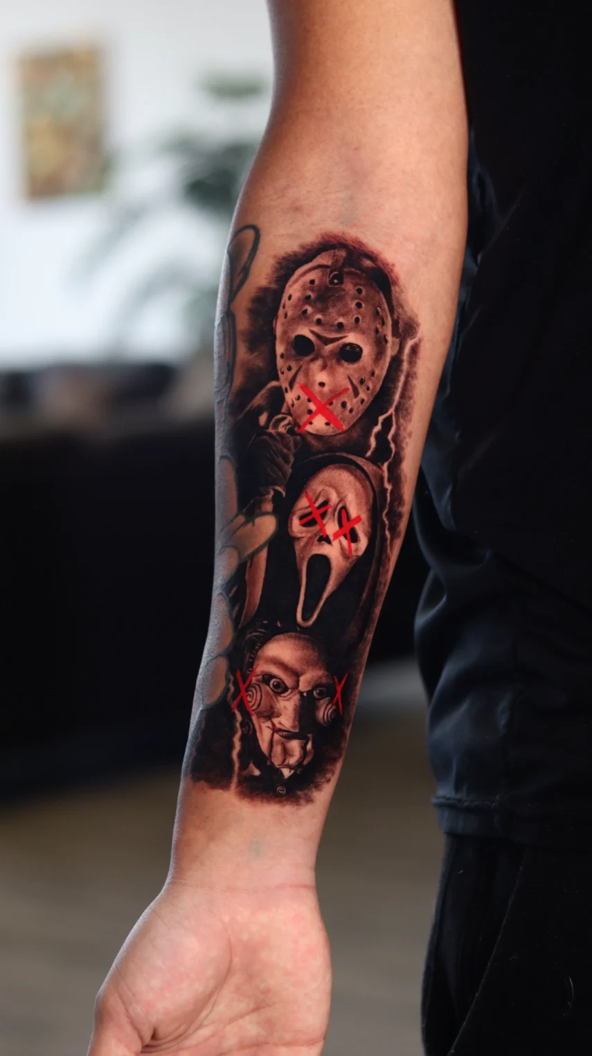 forearm scary movie characters realism tattoo los angeles