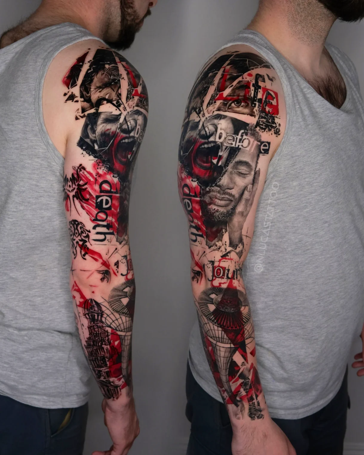 portrait realism tattoo mixed with abstract los angeles