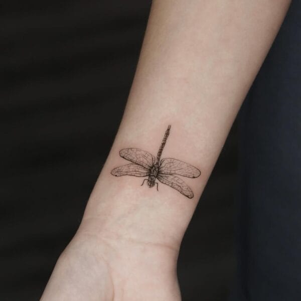 Delicate Fine Line Dragonfly Tattoo
