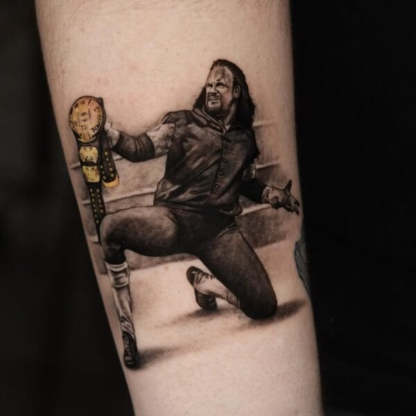 Wrestling Inspired The Undertaker Portrait Tattoo On Forearm