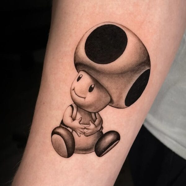 Super Mario Toad Tattoo On Arm