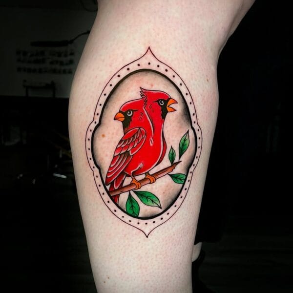 Traditional Red Cardinal Tattoo On Leg With A Modern Twist