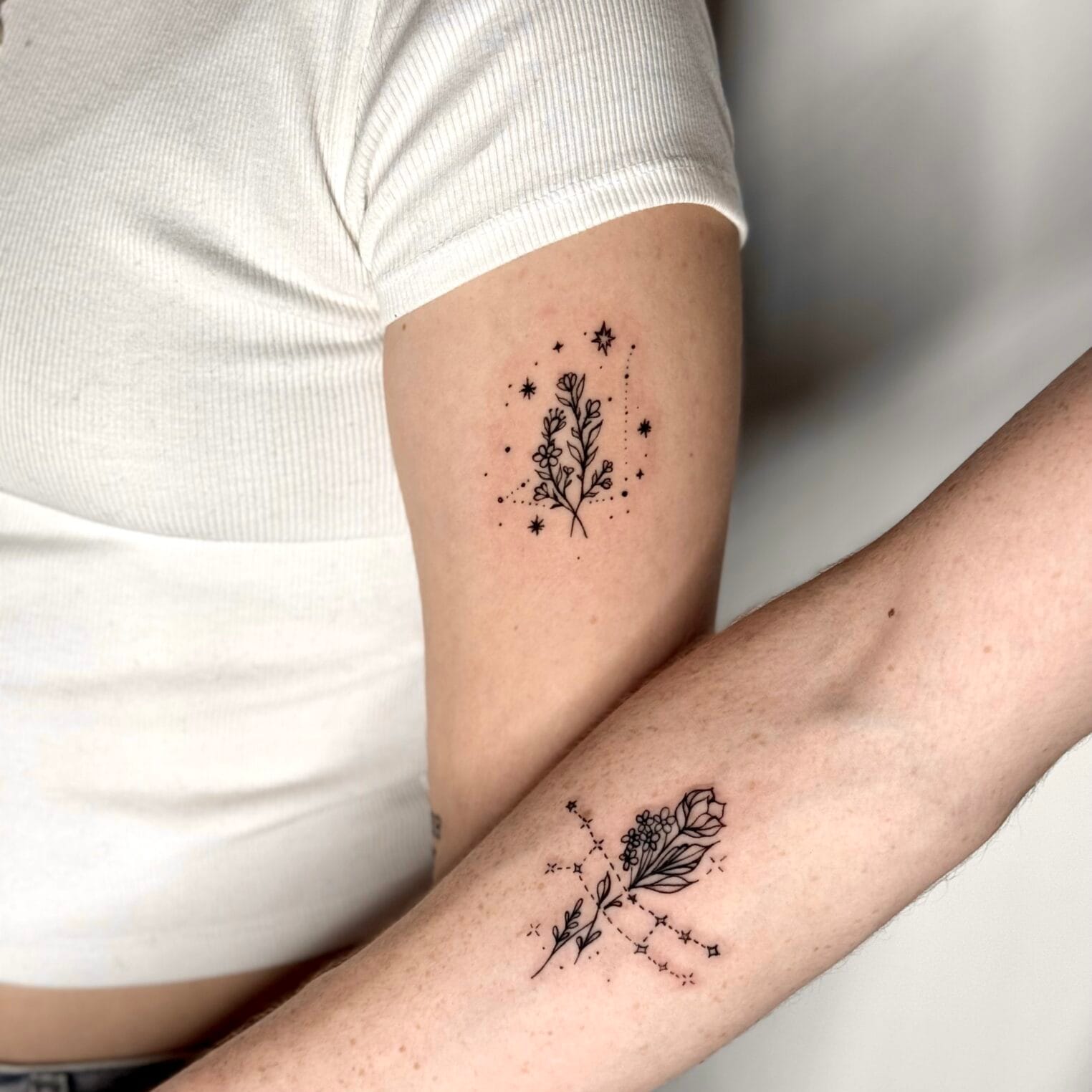 Birth Flower Arm Tattoos With Stars