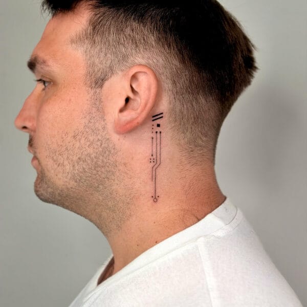 Fine Line Tech Neck Tattoo Behind The Ear