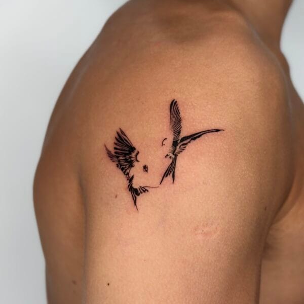 Two Swallows In Flight Shoulder Tattoo