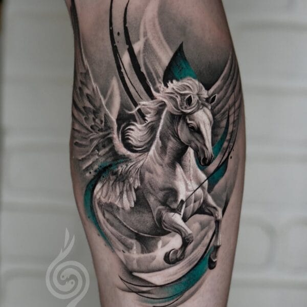 Realistic Pegasus Tattoo On Lower Leg