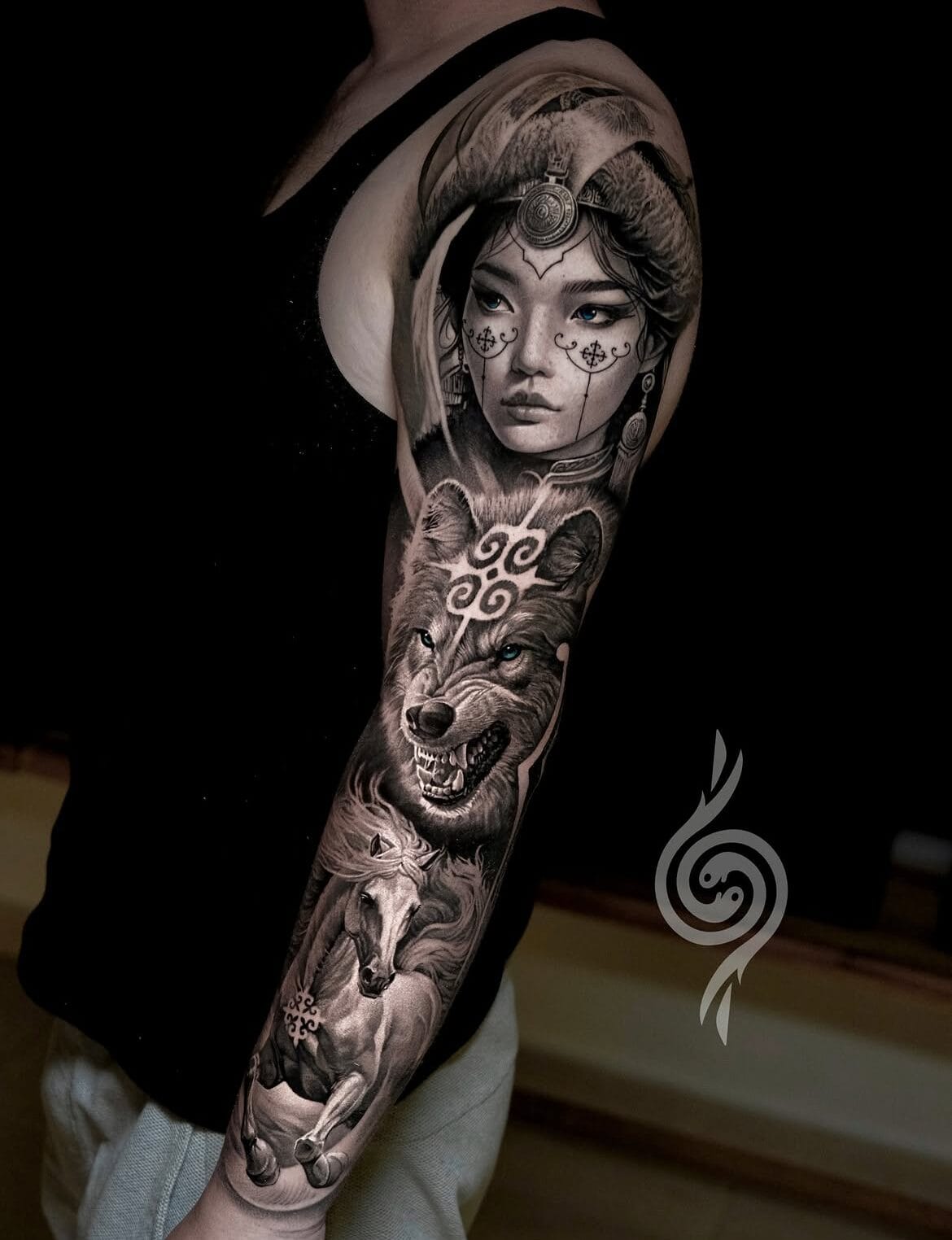 Central Asian Mythology Inspired Realism Sleeve Tattoo
