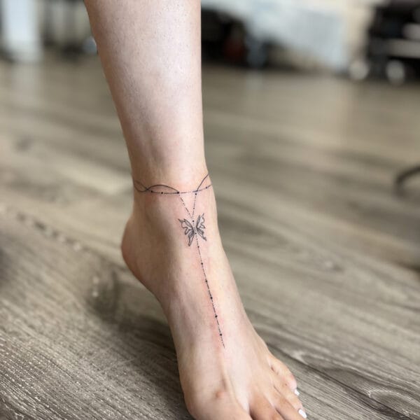 Delicate Fine Line Ankle Tattoo Bracelet