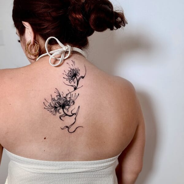 Asian Inspired Spider Lily Spine Tattoo